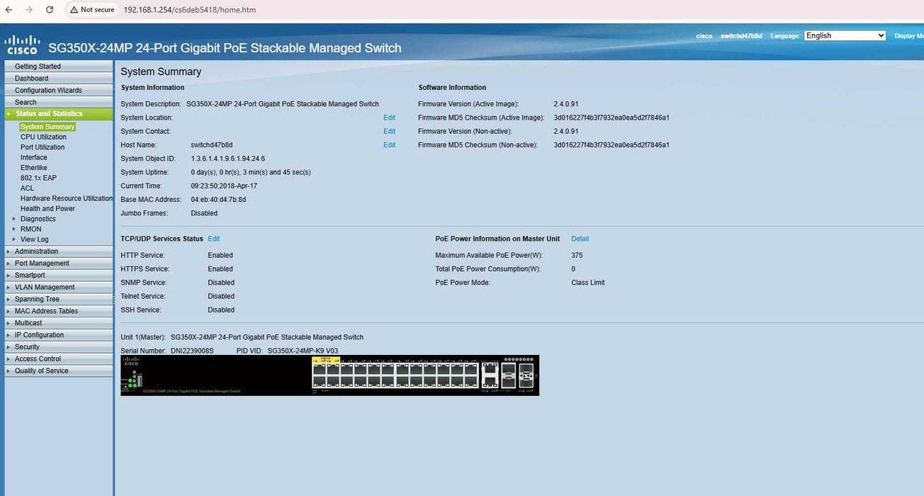Cisco SG350X-24MP 24-Port gigabit poE Stackable Managed Switch _