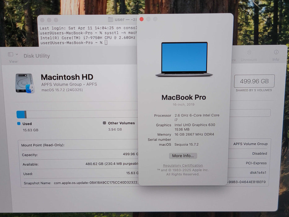 Apple Macbook Pro 2019 16" 6-Core i7-9750H @ 2.6GHz 16GB DDR4 500GB SSD GPU (