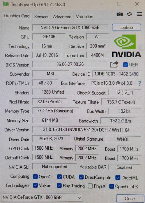 Lenovo/Nvidia GeForce GTX 1060 6GB GDDR5 Graphics card  _