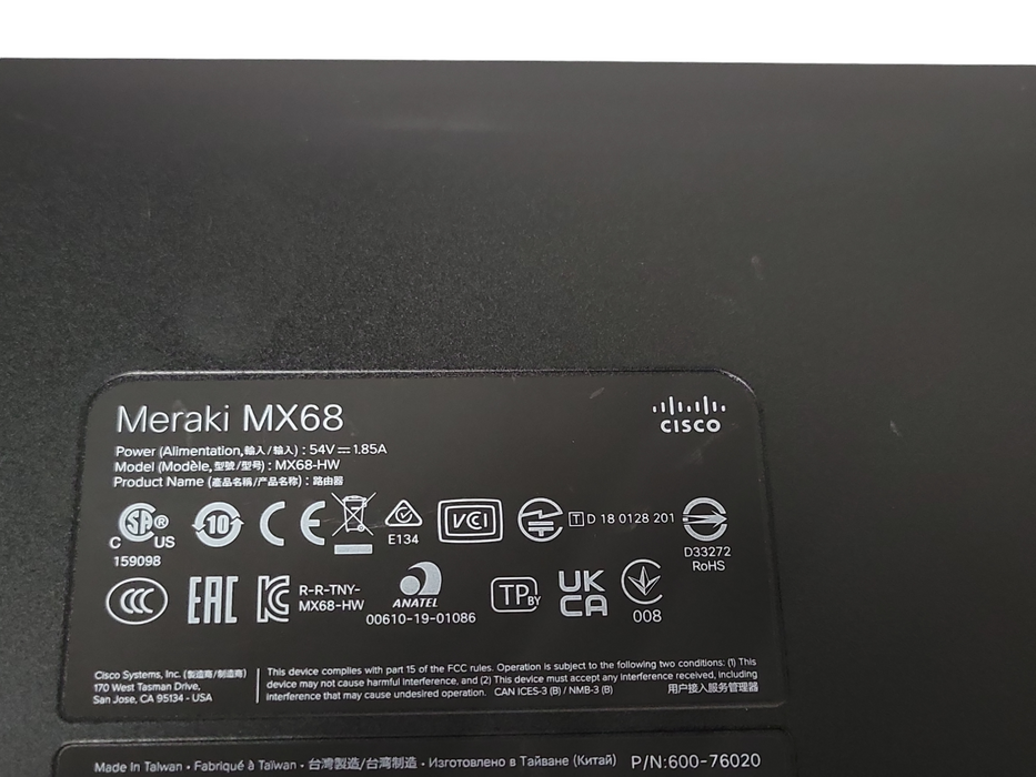 Cisco MX68-HW Meraki Cloud Managed Security Appliance, UNCLAIMED  _