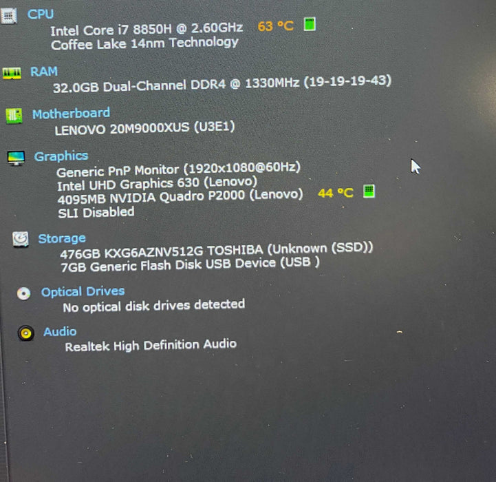 Lenovo ThinkPad P52 i7-8850H@2.6GHz QUADRO P2000 4GB GPU 32GB RAM 512GB SSD  Lap200
