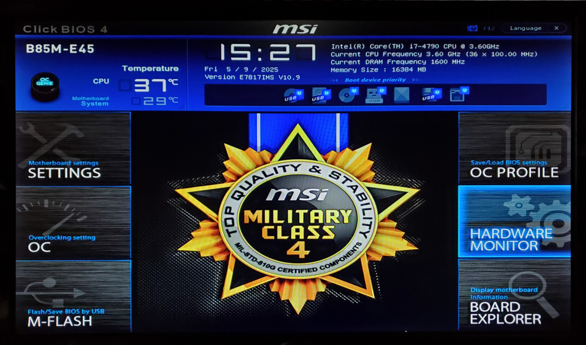 MSI B85M-E45 Motherboard Intel Core i7-4790 16GB DDR3 - No I/O Shield