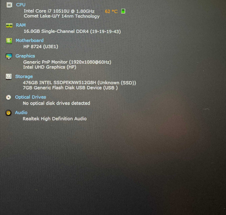 HP EliteBook 850 G7Core i7-10510U@1.80GHz 16GB RAM 512GB SSD  Lap200