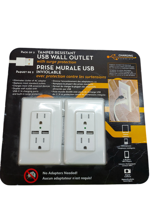 Tamper Resistant USB Wall Outlet With Surge Protection Pack Of 2 15A 125V