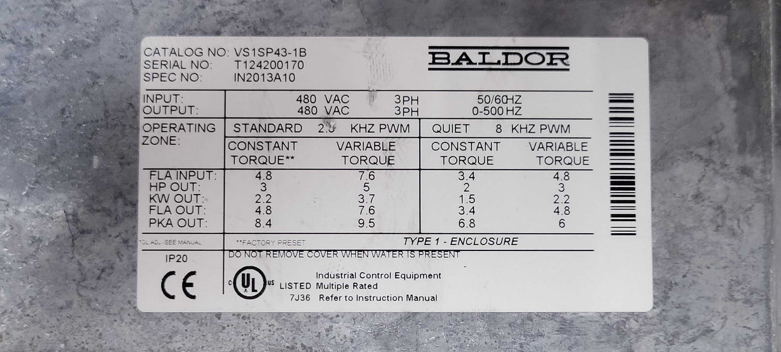 Baldor Drives Catalog No:VS1SP43-1B H2 Inverter technology, READ _