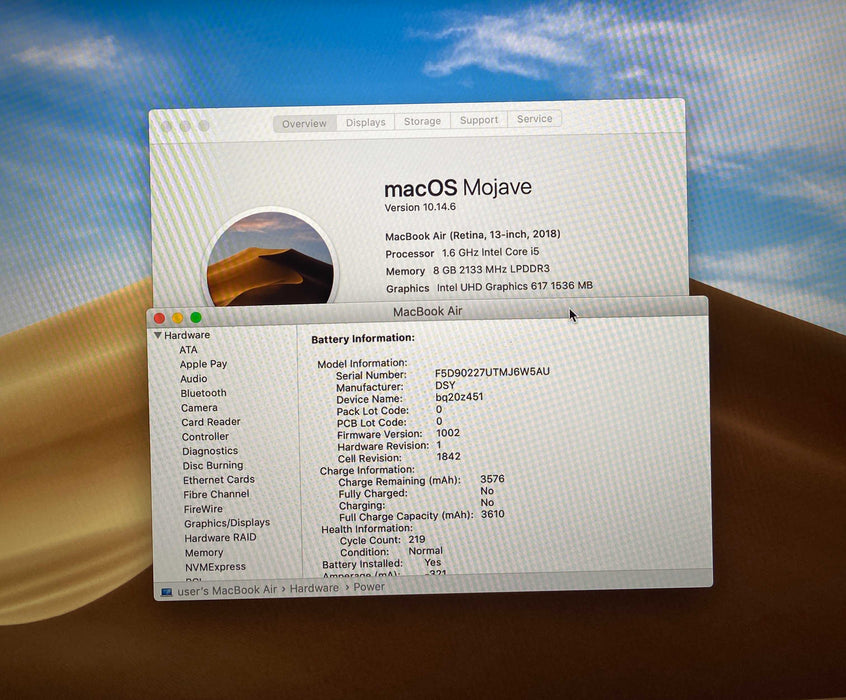 Apple MacBook Air 13" 2018 i5-8210Y@1.60GHz 8GB RAM 256GB SSD