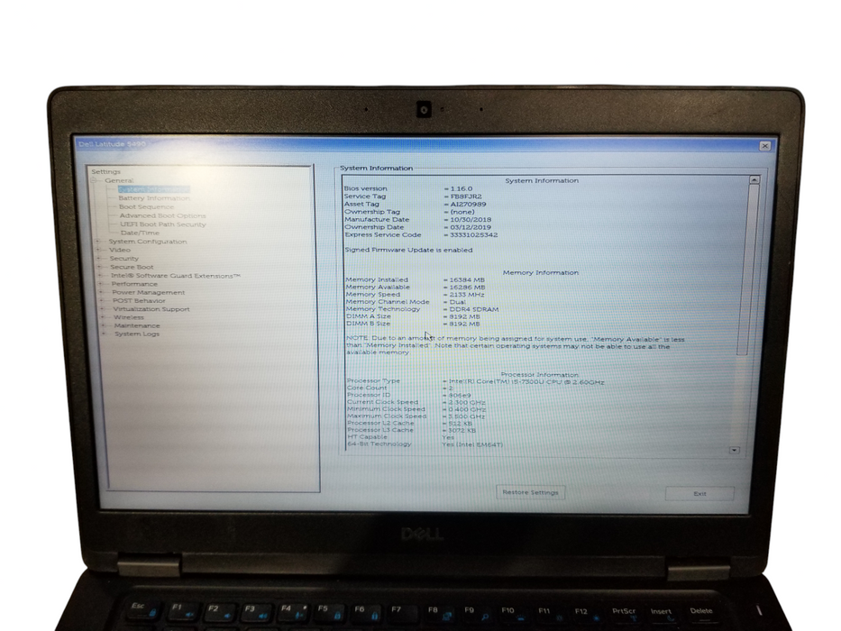 Dell Latitude 5490 Core i5-7300U @ 2.60GHz 16GB RAM 256GB NVMe  Lap200