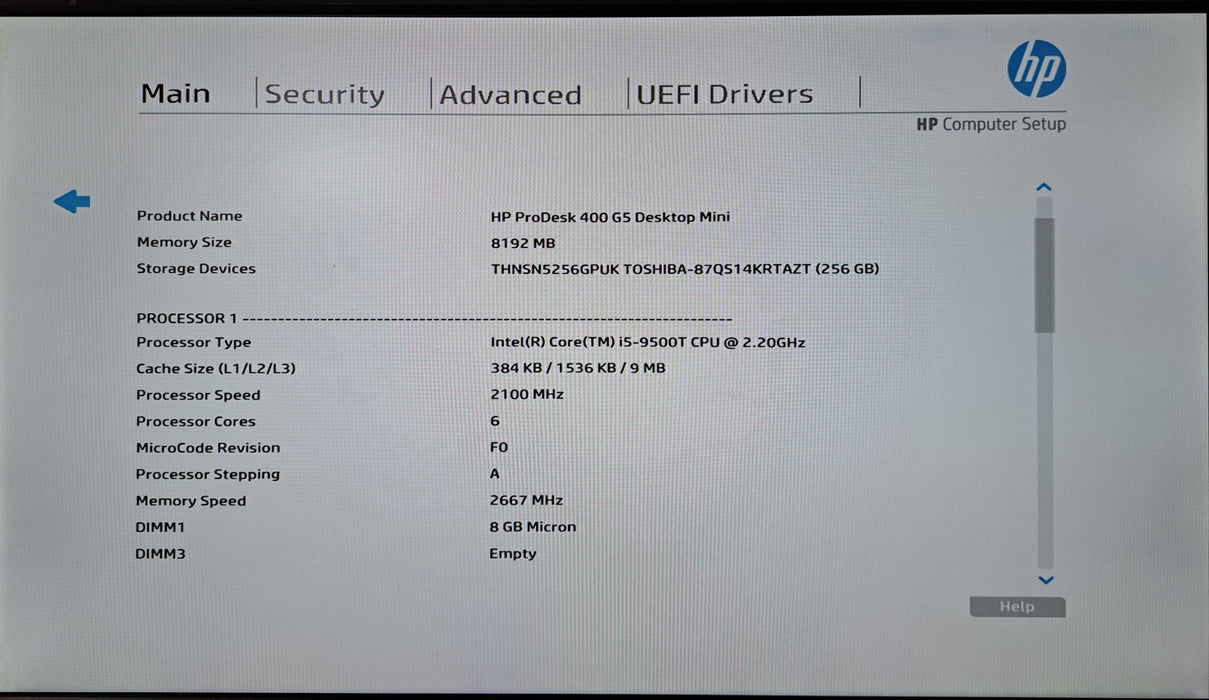 HP ProDesk 400 G5 Mini | i5-9500T @2.20GHz, 8GB DDR4, 256GB NVMe, Wi-Fi Q)