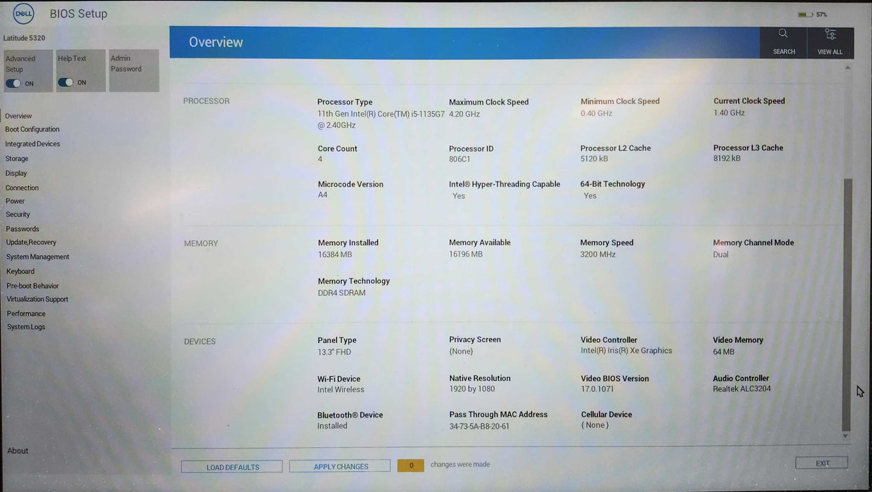 Dell Latitude 5320 , i5-1135G7 2.40GHz, 16GB DDR4, 256GB NVMe, No AC Q Lap200