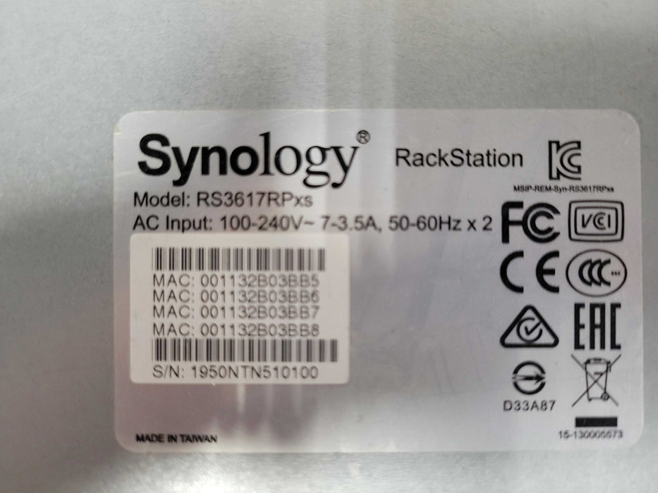 Synology RackStation RS3617RPxs 2U 12-BAY RACKMOUNT NAS 36TB storage, READ _