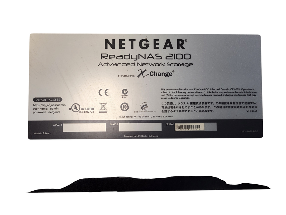 NETGEAR RNRX4420-100NAS READYNAS 2100 ADVANCED NETWORK STORAGE READ $
