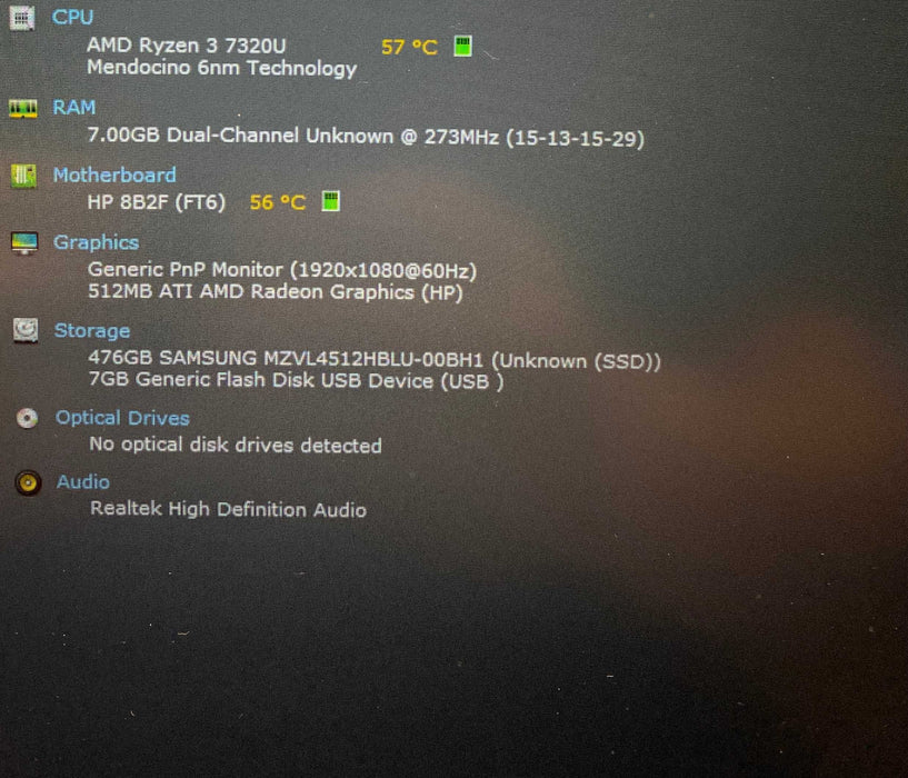 HP Laptop 15 AMD Ryzen 3 7320@2.40GHz 8GB RAM 512GB SSD READ  Lap200