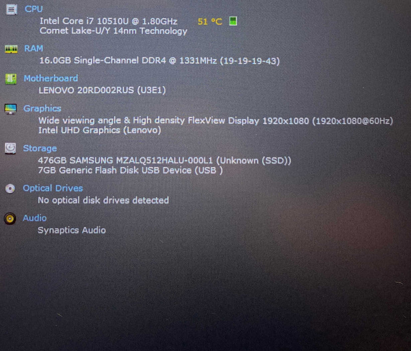 Lenovo ThinkPad E15 Core i7-10510U@1.80GHz 16GB RAM 512GB SSD READ  Lap200