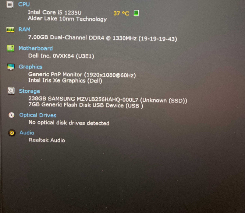 Dell Latitude 7430 Core i5-1235U@1.30GHz 8GB RAM 256GB SSD  Lap200