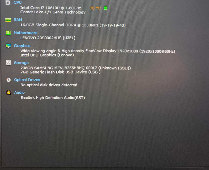 Lenovo ThinkPad T14 Gen 1 Core i7-10610U@1.80GHz 16GB RAM 256GB SSD   Lap200