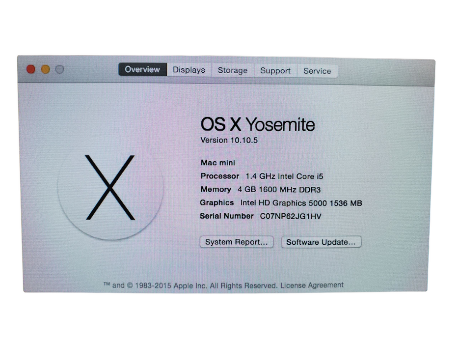Apple A1347 Mac Mini - Core i5-4260U 2.5hz 4GB RAM 500GB HDD OS X Yosemite