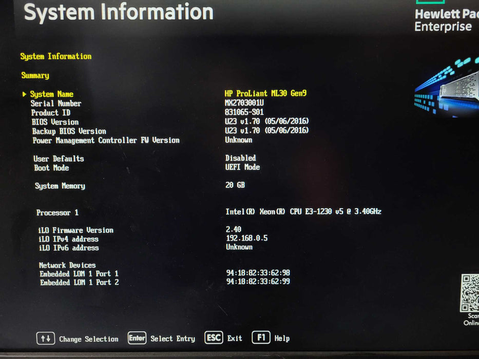 HP HPE ProLiant ML30 Gen9 Intel Xeon E3-1230 v5 @3.4Ghz 20GB RAM NO HDDs $