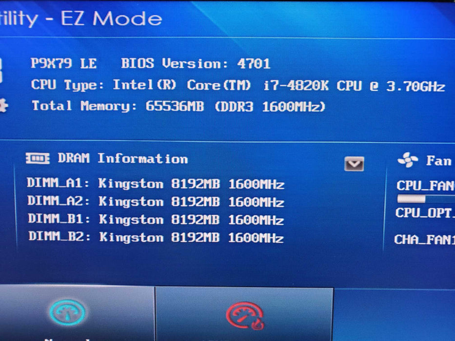 ASUS MOTHERBOARD P9X79 LE I7-4820K 3.70GHZ 64 RAM NO GPU