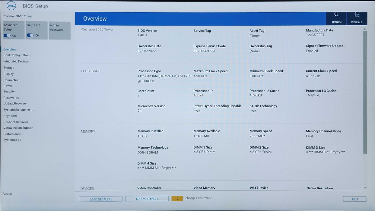 Dell Precision 3650 Tower, i7-11700 2.50GHz, 16GB DDR4, 512GB NVMe