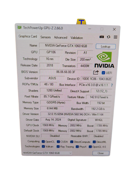 ASUS NVIDIA GEFORCE GTX 1060 6GB PCIE %