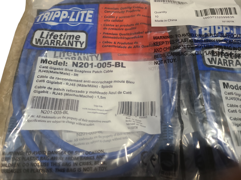 Lot of 10x Tripp Lite N201-005-BL 5ft Cat6 Gigabit Cable RJ45  Q