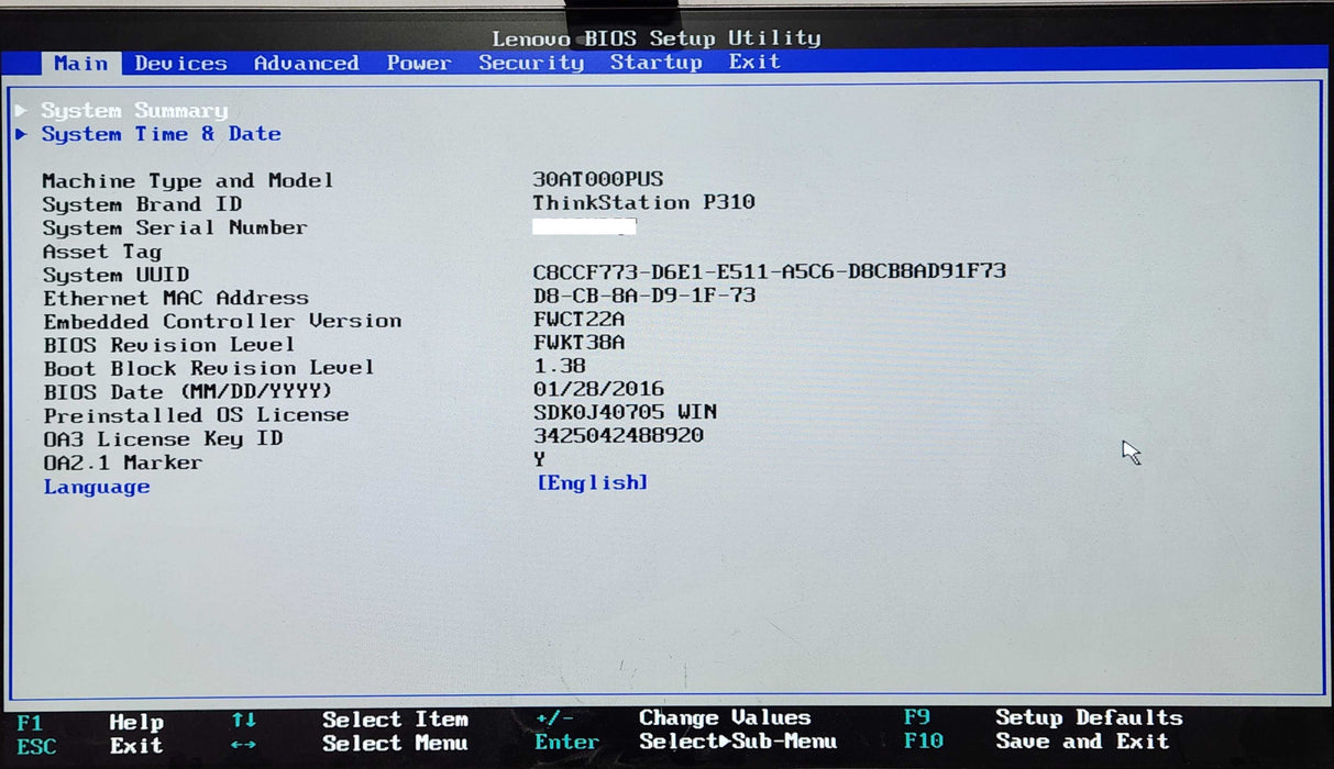 Lenovo ThinkStation P310, Xeon E3-1245 v5 3.50GHz, 16GB DDR4, K2200, No HDD