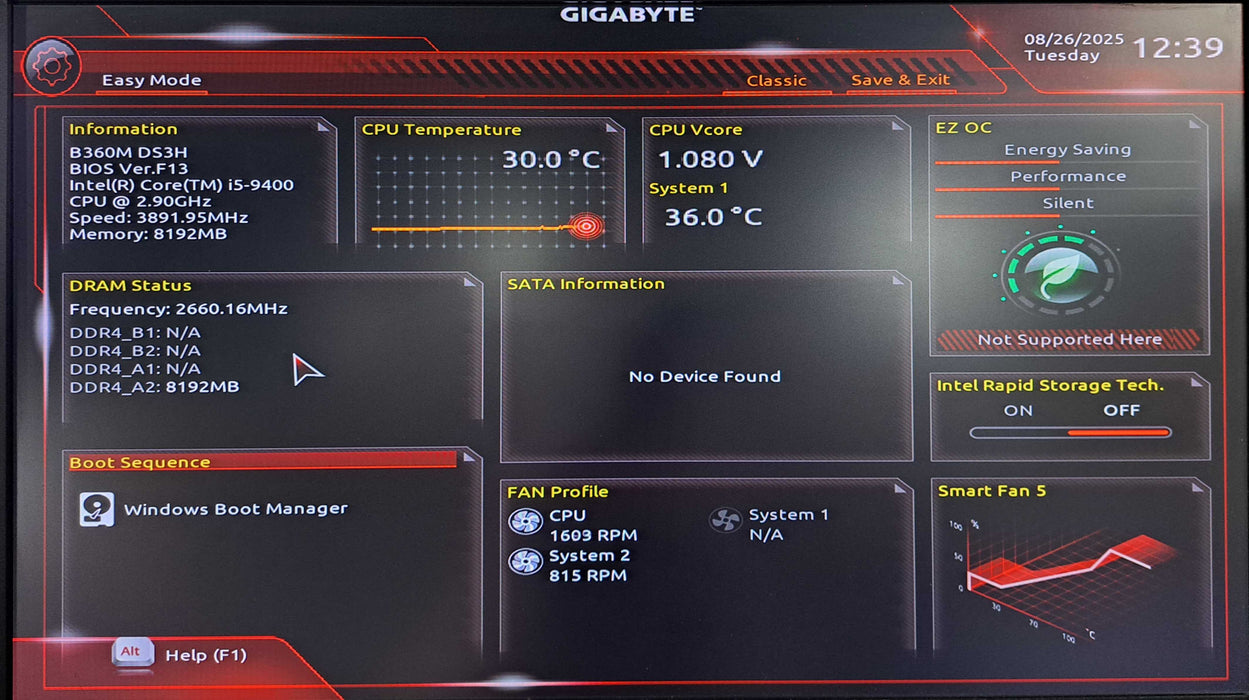 Custom PC | Gigabyte B360M DS3H w/ i5-9400 @2.90Ghz, 8GB DDR4, 600W