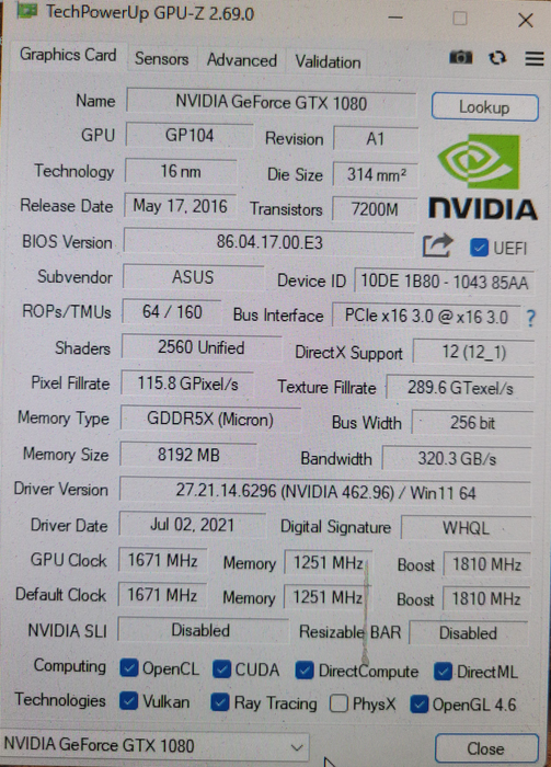 NVIDIA GeForce GTX 1080 8GB GDDR5X GPU | READ PLEASE !!!