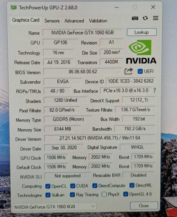 EVGA GeForce GTX 1060 6GB GDDR5 Graphics Card 06G-P4-6262-KR )