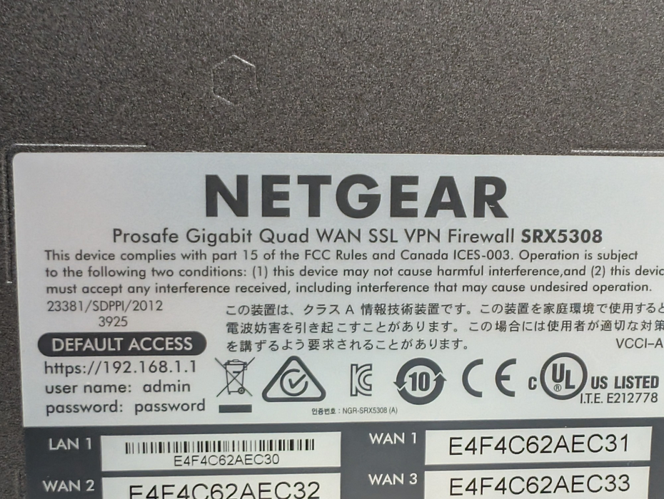 NETGEAR SRX5308 ProSAFE Quad WAN Gigabit SSL VPN Firewall Router  Q-