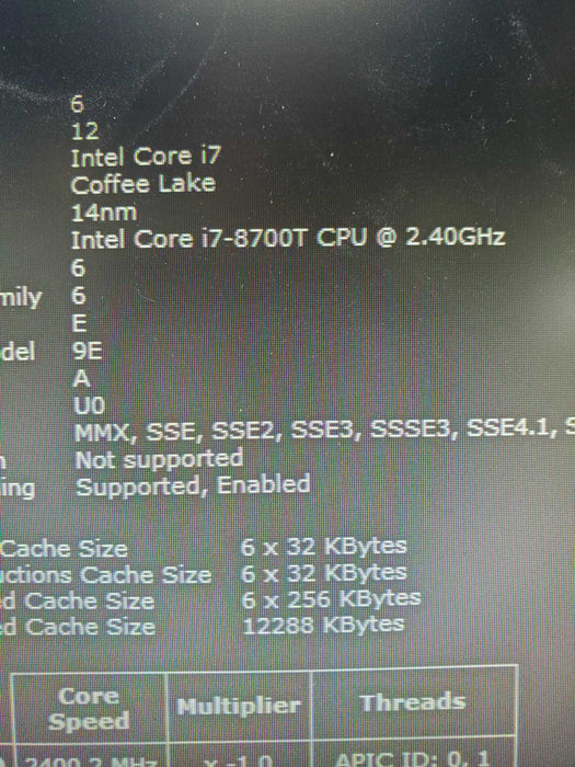 Lenovo Thinkcentre M720Q i7 8700T 16GB 256 nVME 1TB HDD WIFI