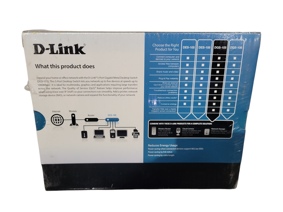 D-Link 5 Port Switch DGS-105 Gigabit Unmanaged Metal Desktop Ethernet !
