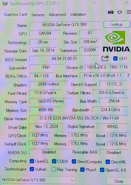 Nvidia Geforce GTX 980 4GB GDDR5 Graphics card _