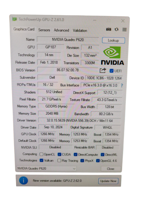 NVIDIA QUADRO P620 2GB PCIE %