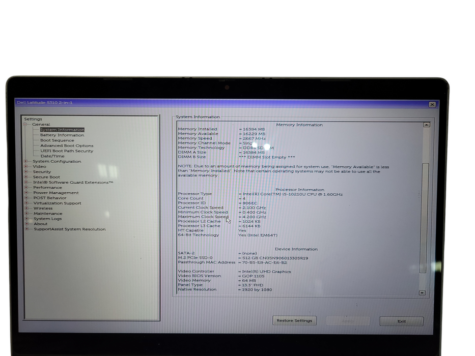 Dell Latitude 5310 2-in-1 | Core i5-10210U @1.60GHz 16GB DDR4 512GB NVMe RE Q! Lap200