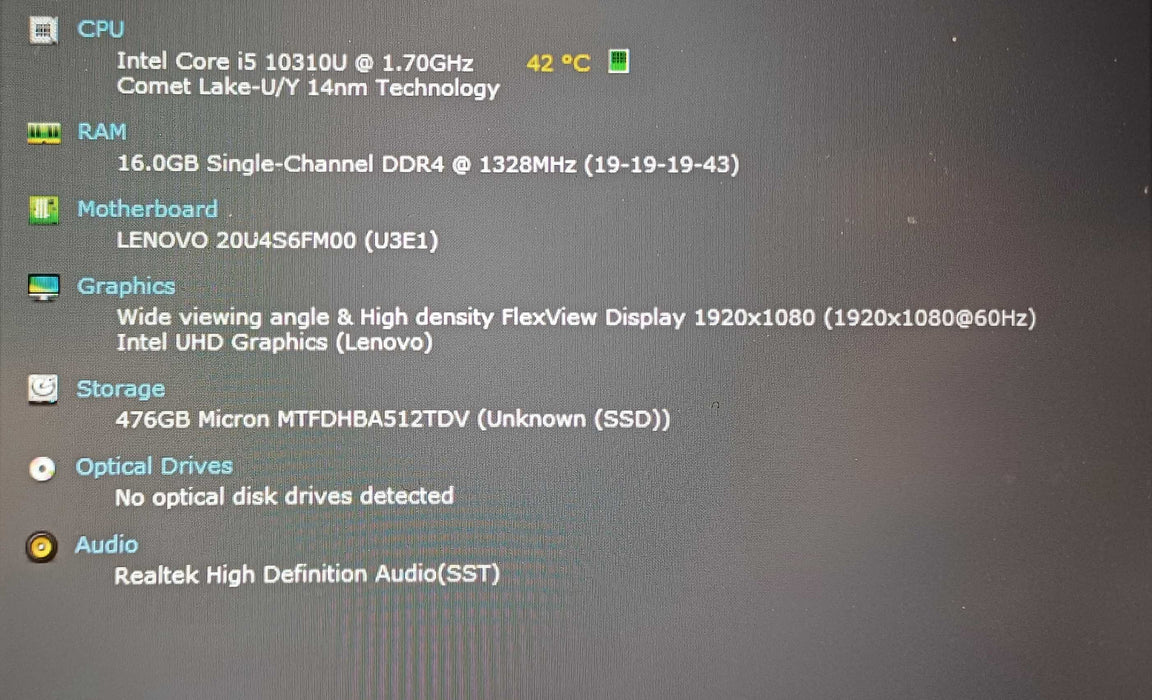 Lenovo ThinkPad L15 Gen 1, i5-10310U, 16GB DDR4, 512GB NVMe, No PWR, READ  Lap200