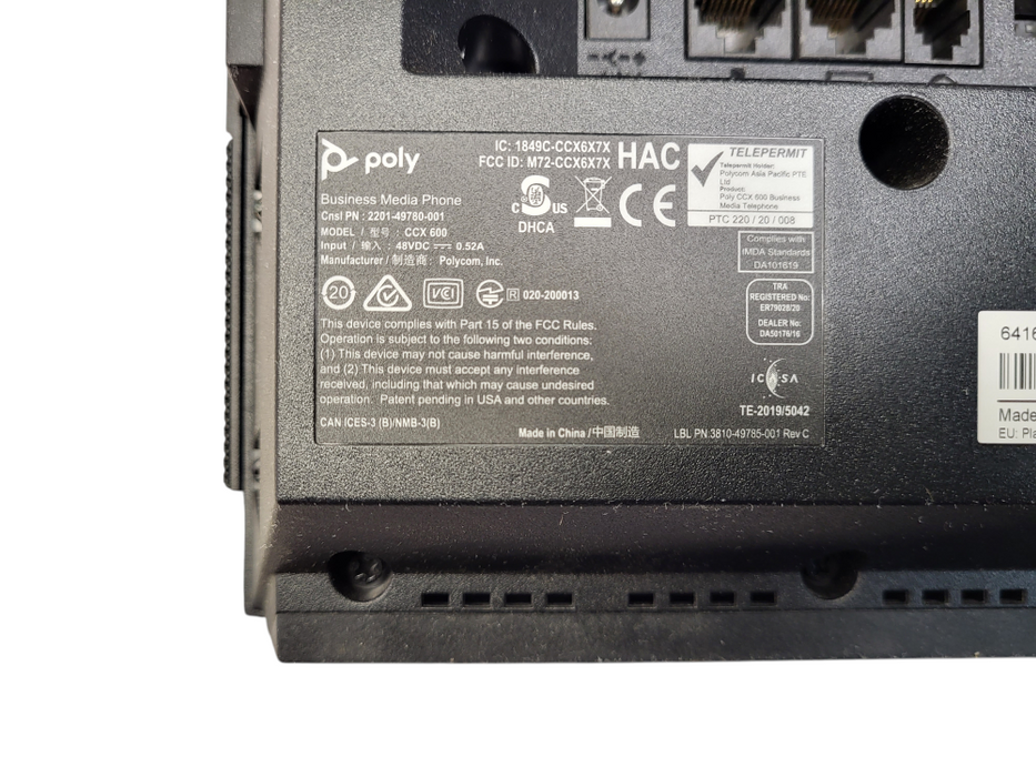 Polycom CCX 600 VoIP PoE USB-C Microsoft Teams Business Media Phone Han $