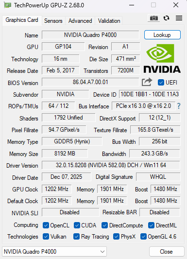 NVIDIA Quadro P4000 8GB GDDR5 Graphics Card | 4x DisplayPort