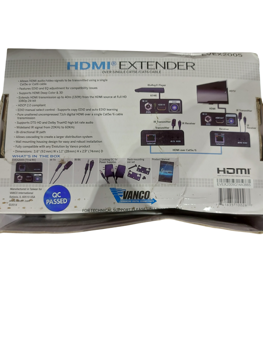 Vanco EVEX2005 Evolution HDMI Over Single Cat5e/Cat6 Cable Extender