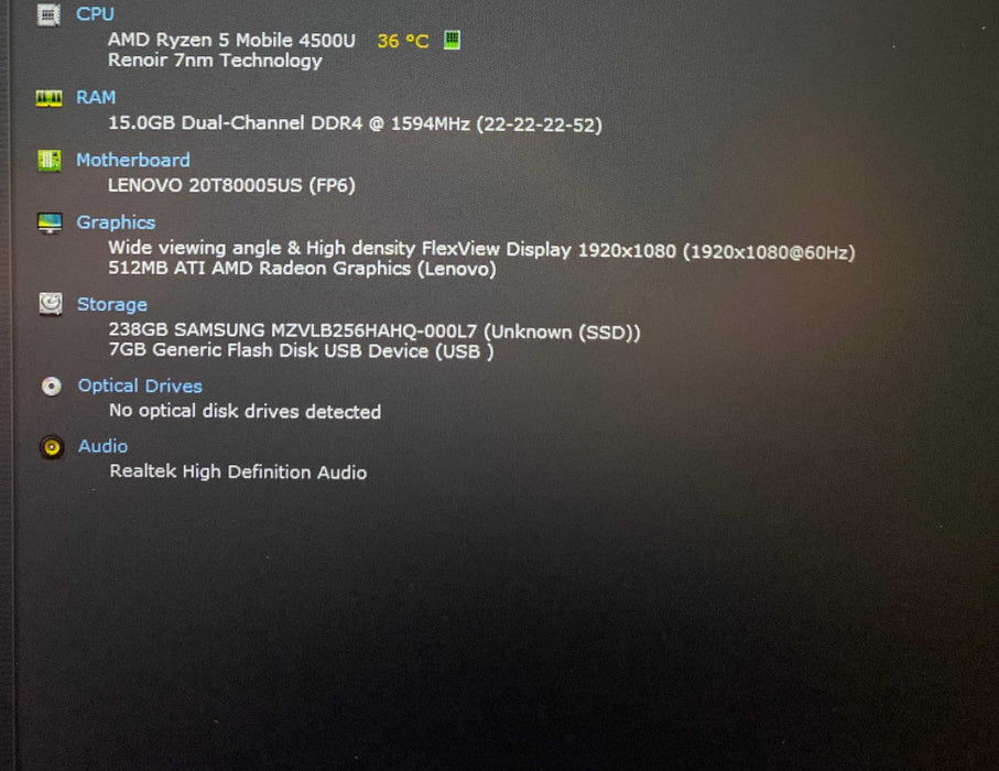 Lenovo ThinkPad E15 Gen 2 AMD Ryzen 5 4500U 16GB RAM 256GB SSd  Lap200