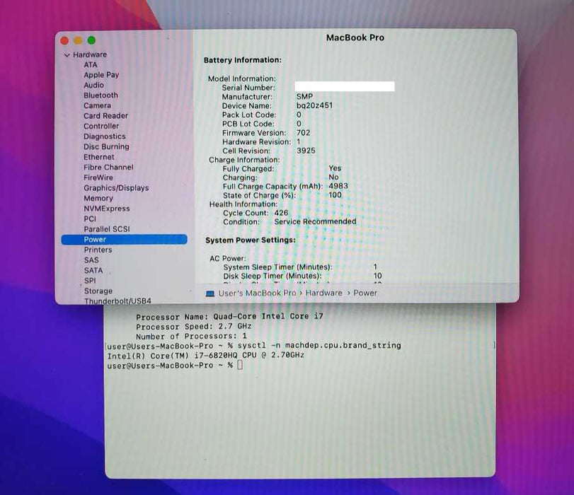 Apple MacBook Pro A1707 15” i7 2.7GHz 512GB 16GB 2016 MLH42LL/A Touch Bar