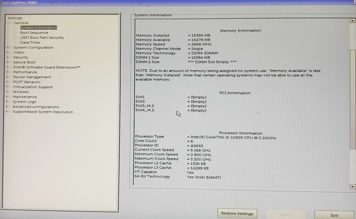 Dell OptiPlex 3080 SFF, Core i5-10505 CPU 3.20GHz 16GB RAM - No HDD  Q