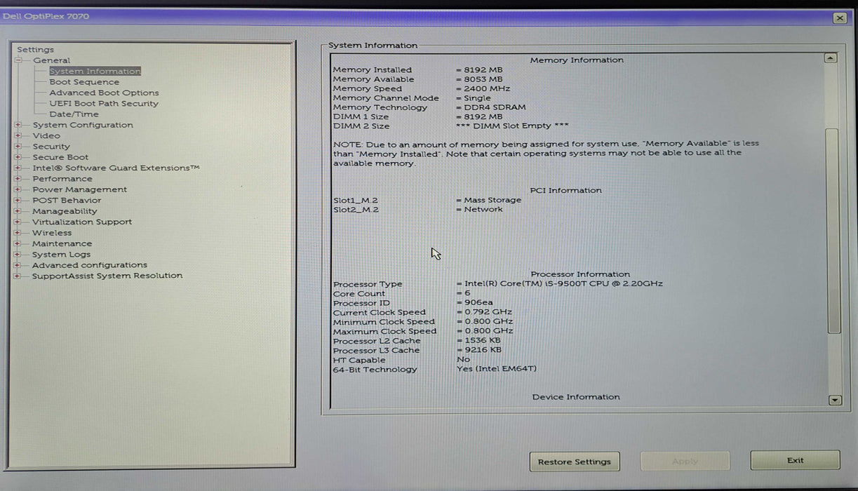 Dell OptiPlex 7070 USFF | Core i5-9500 @2.2GHz, 8GB DDR4, 256GB NVMe, Wi-Fi )