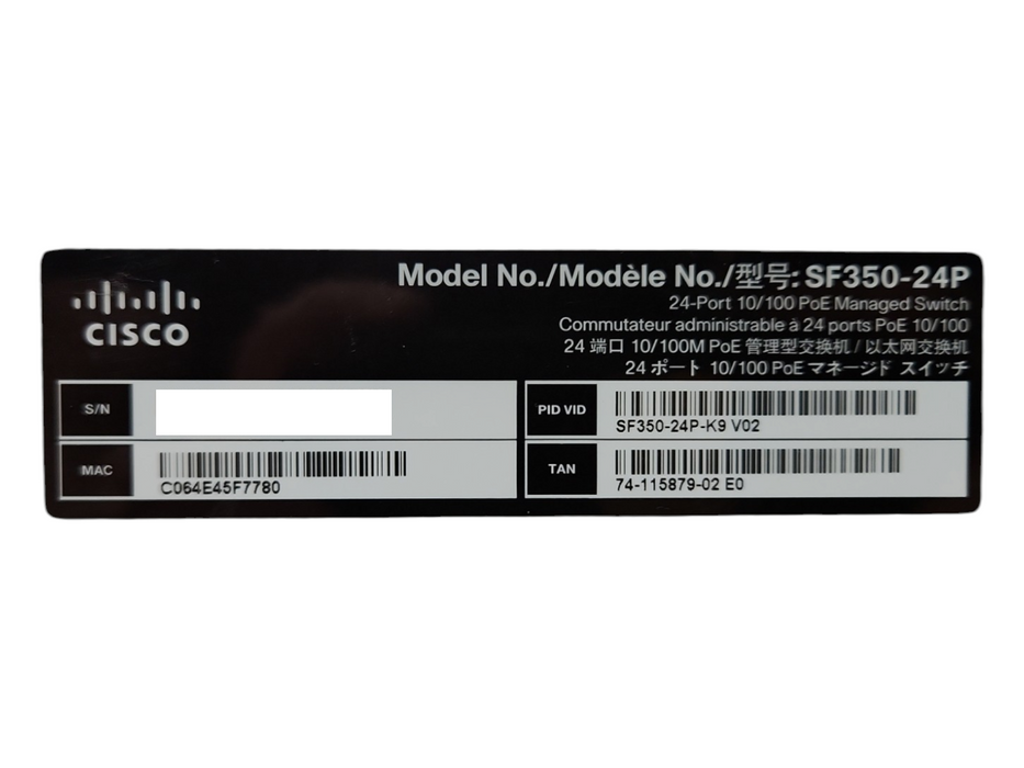 Cisco SF350-24P 24-Port 10/100 PoE Managed Ethernet Switch