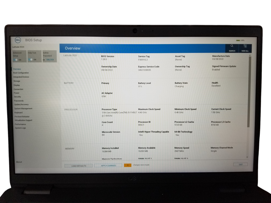 Dell Latitude 3520, Core i5-1145G7 @2.60GHz, 16GB DDR4, 256GB NVMe *READ*  Lap200