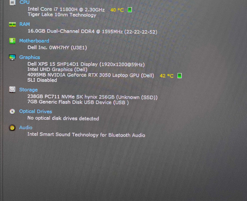 Dell XPS 15 9510 15" i7-11800H RTX3050 4GB GPU 16GB RAM 256GB SSD  Lap200