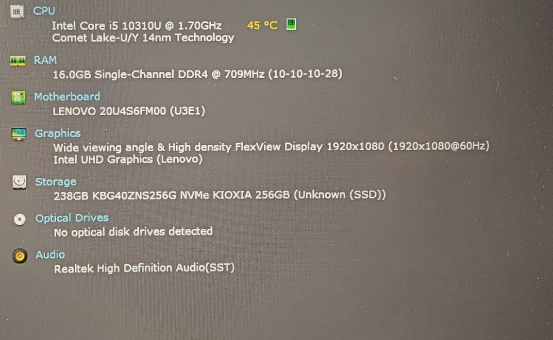 Lenovo ThinkPad L15 Gen 1, i5-10310U, 16GB DDR4, 256 GB NVMe, No AC Adapter Q Lap200