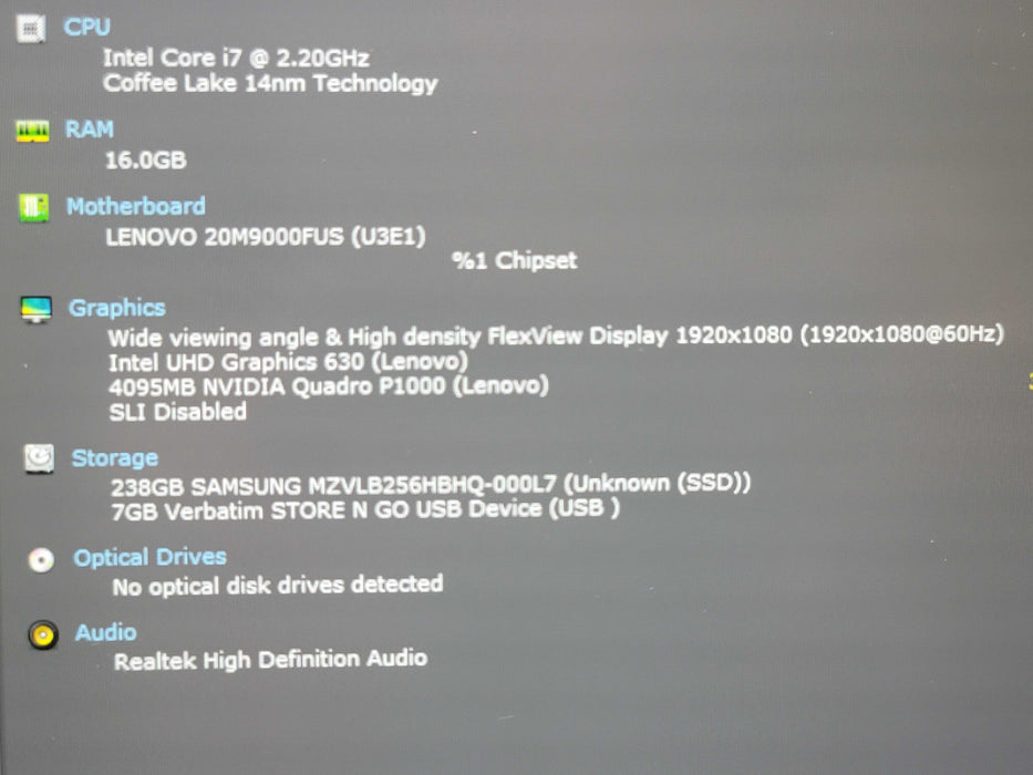 Lenovo ThinkPad P52 i7-8850H 16GB DDR4 Quadro T1000 256GB SSD  β Lap200