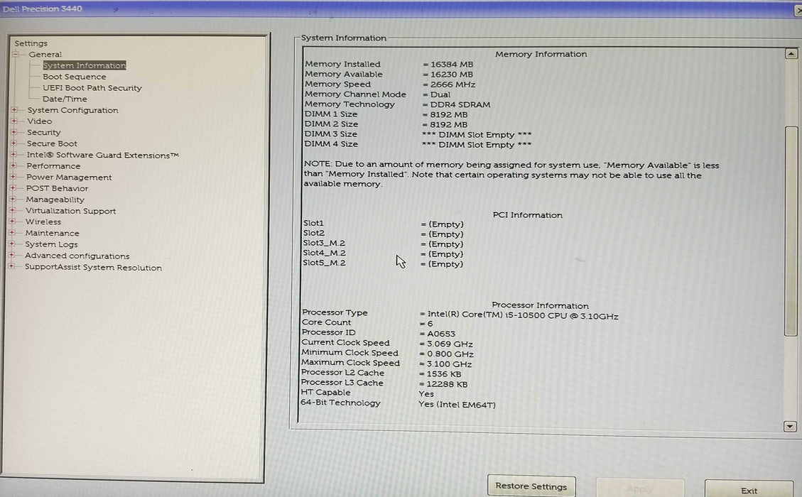 Dell Precision 3440 SFF, Intel i5-10500 CPU 3.10GHz 16GB RAM - No SSD/HDD