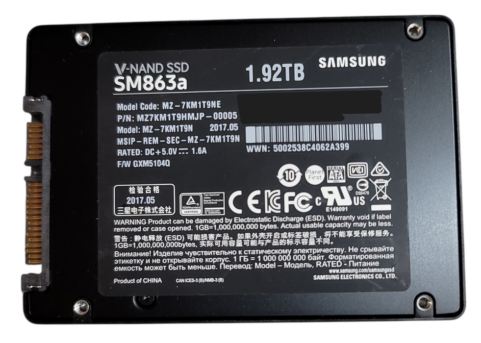 1.92TB SATA 2.5" 7mm 6Gb/s Samsung Sm863a V-Nand SSD - MZ-7KM1T9N Q+